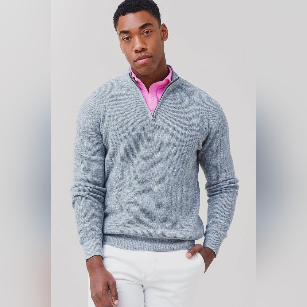 Peter Millar Mens Pima Cotton Merino Wool Blend Sweater Grey L